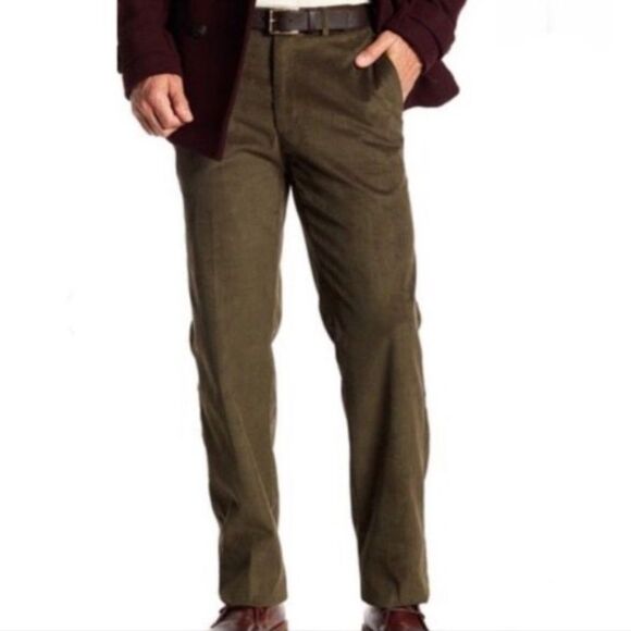 Peter Millar NWOT Nanolux Flat Front Brown Super Soft Corduroy Trousers Size 36 - Picture 1 of 14